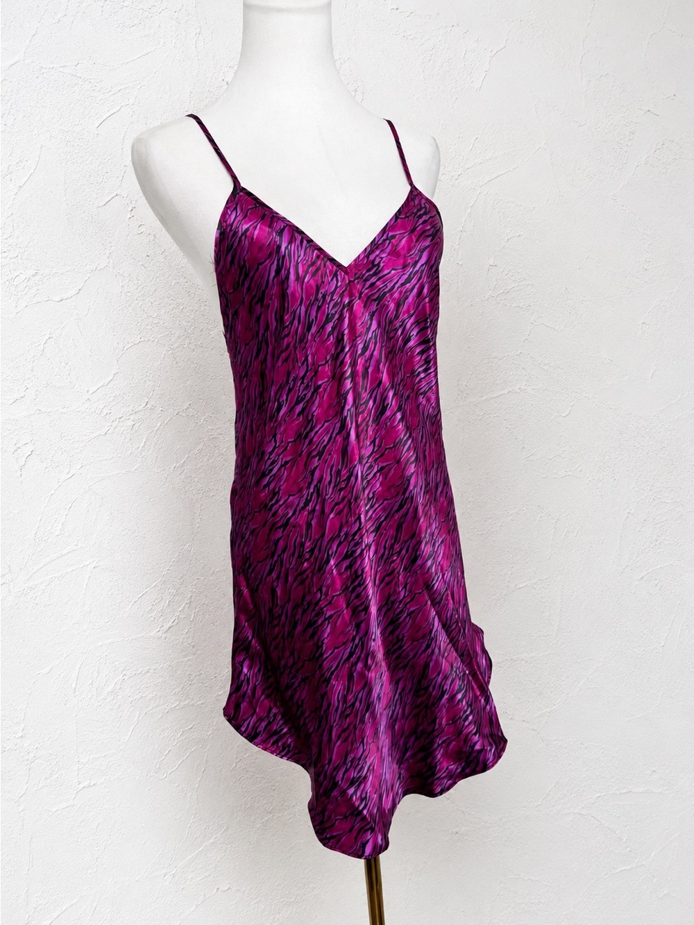 Y2K Hot Pink Zebra Satin Slip Dress | Animal Print Mini Dress L